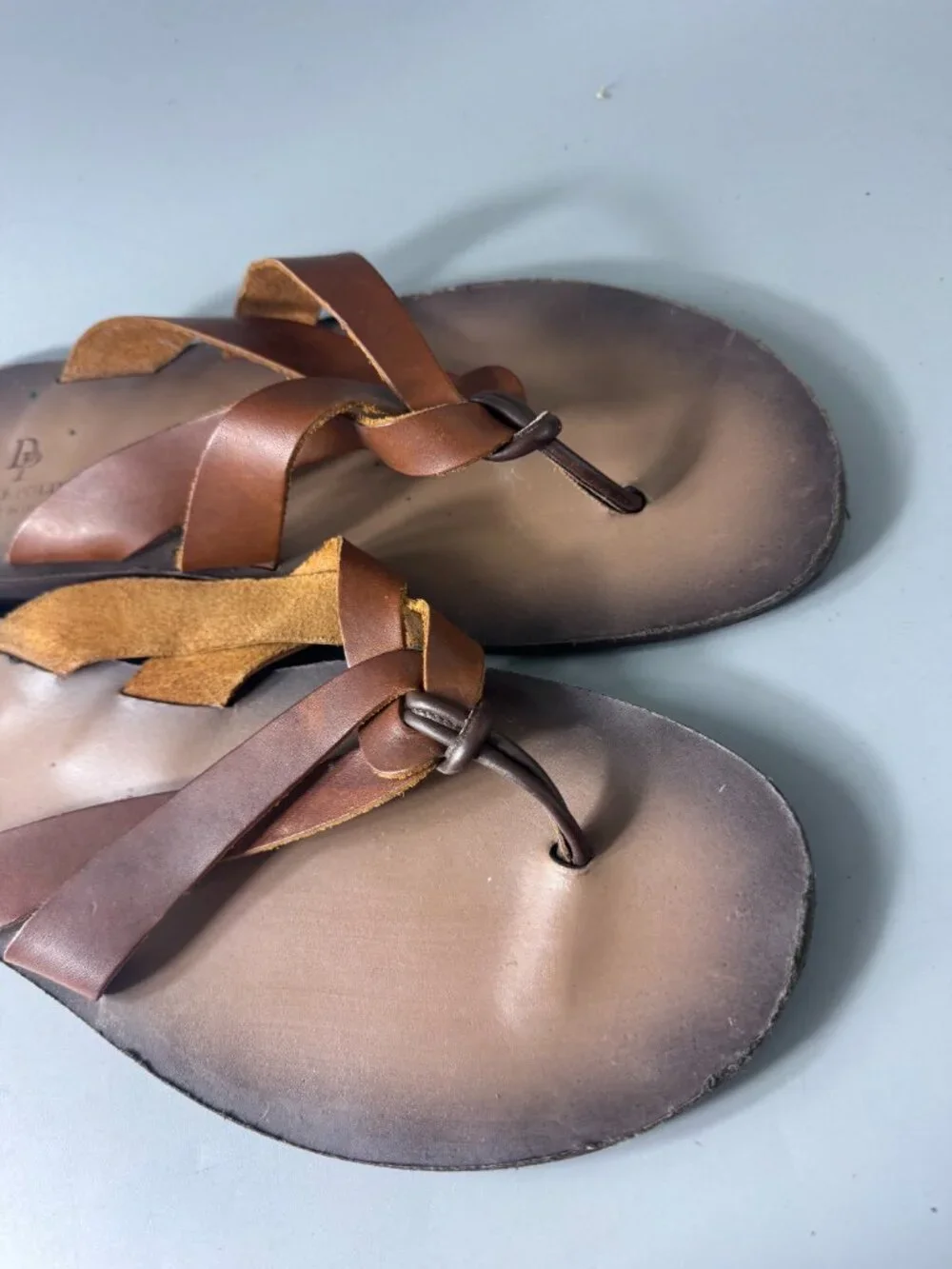 Daniele Polidori Brown Leather Men's Thong Sandal, Size 45